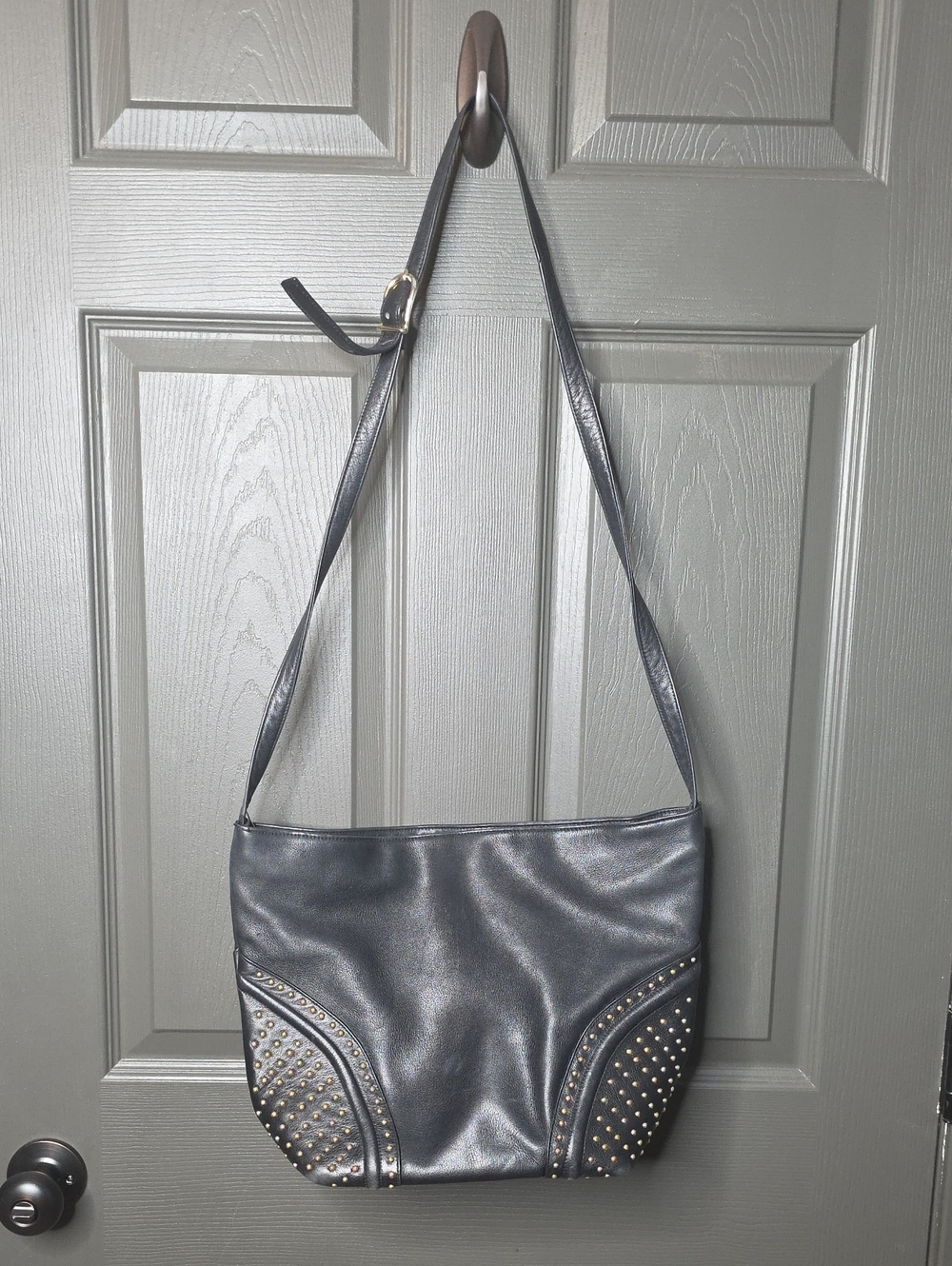 Vintage SUSAN GAIL Women's Black Leather Studded Shoulder Bag